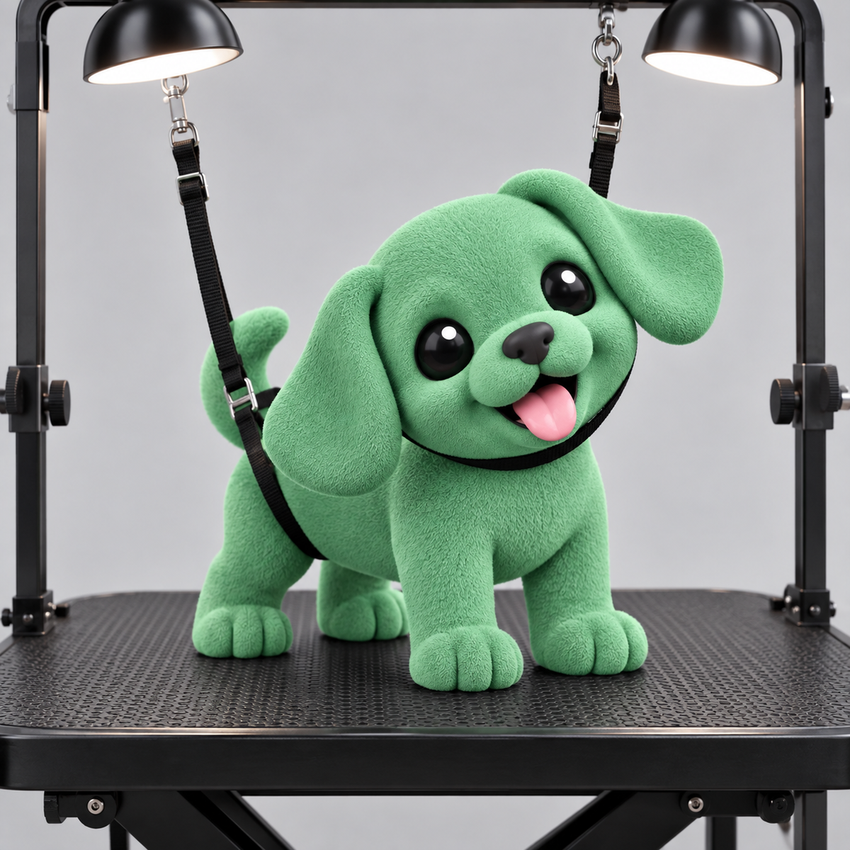 Groene hond op trimtafel voor Proloop Magnetic Collection - Trimsalon