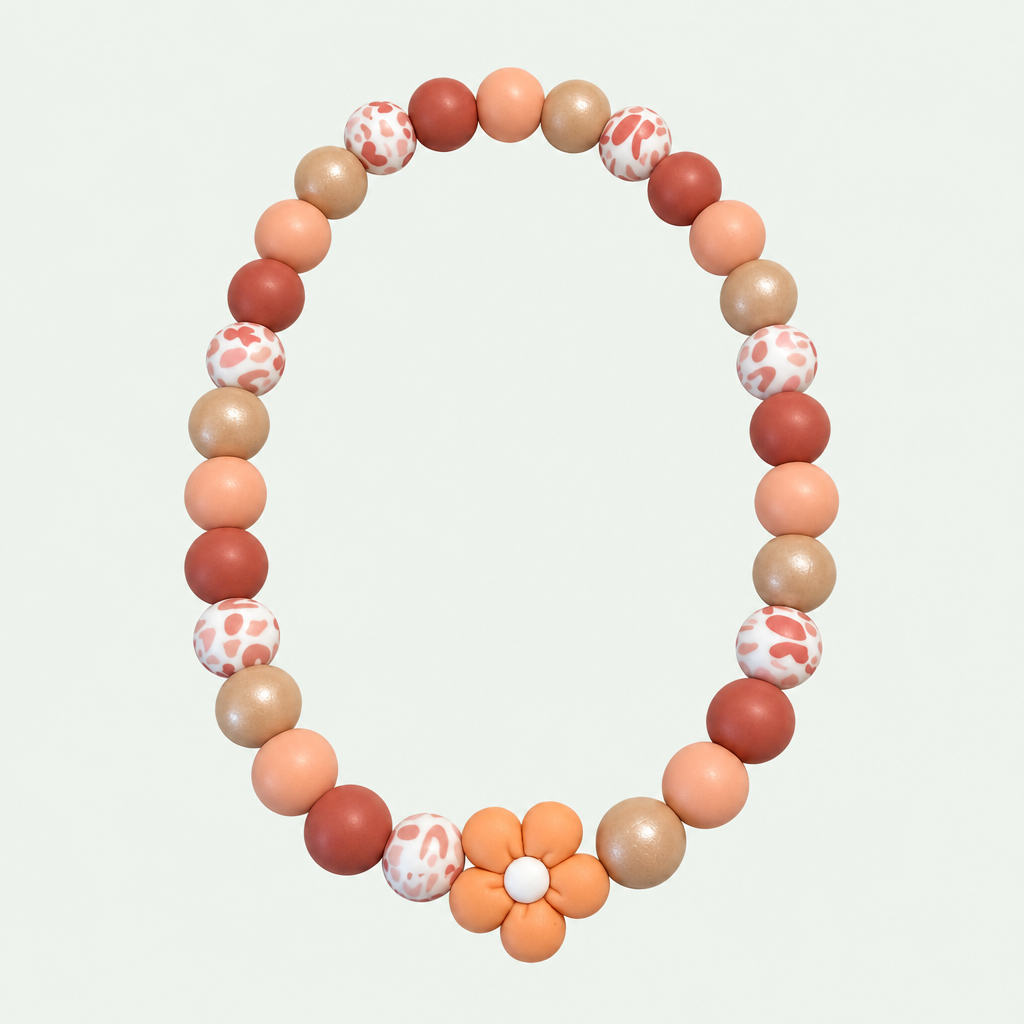 Kralen halsband terracotta bloem salie groen