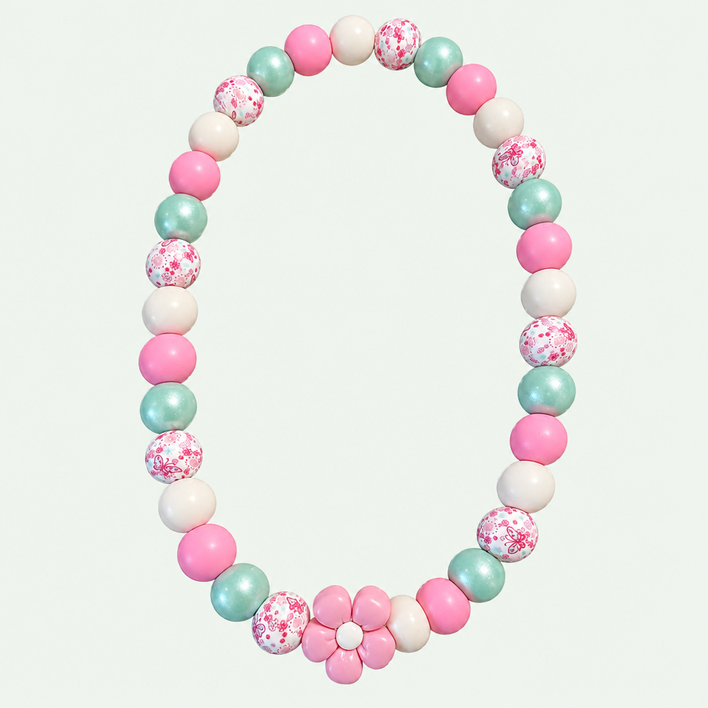 Mix bloemen kralen halsband salie groen achtergrond